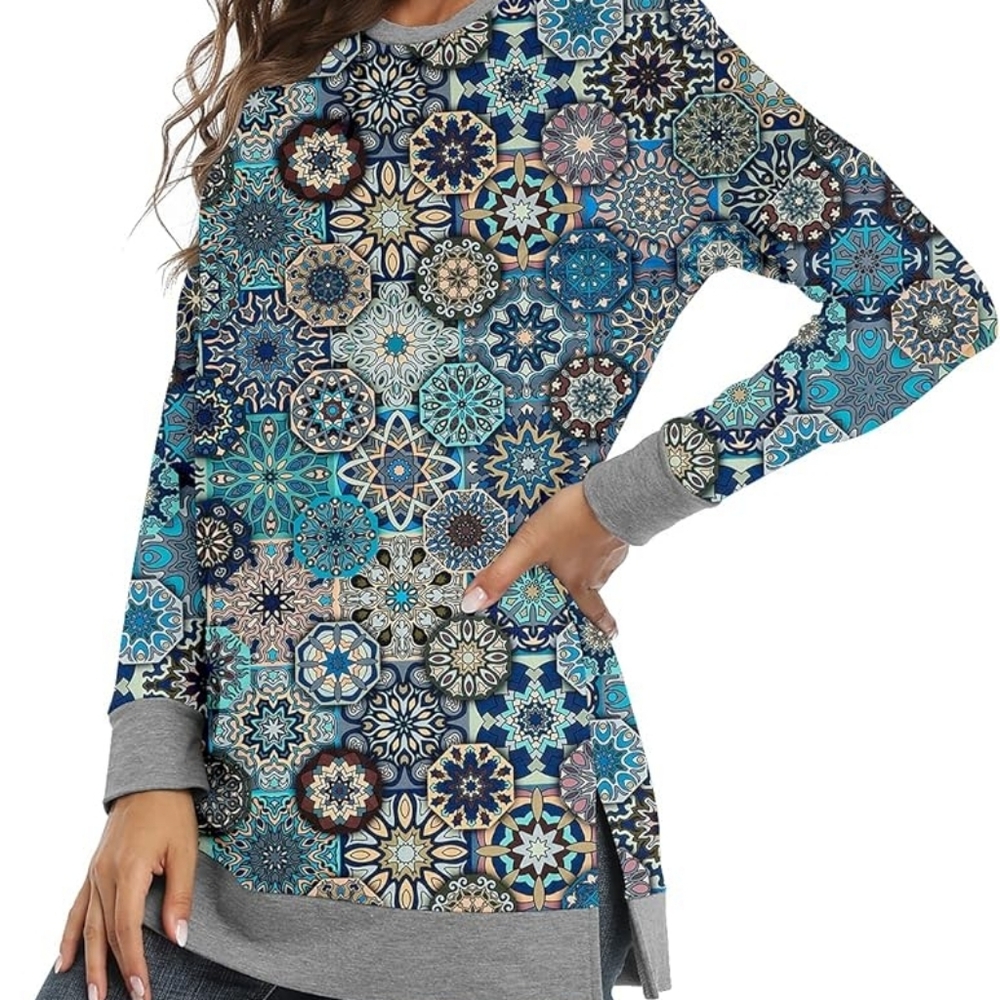 NWOT Bette Boutik Retro Blues Patterned Shirt Womens Plus Sz 3X